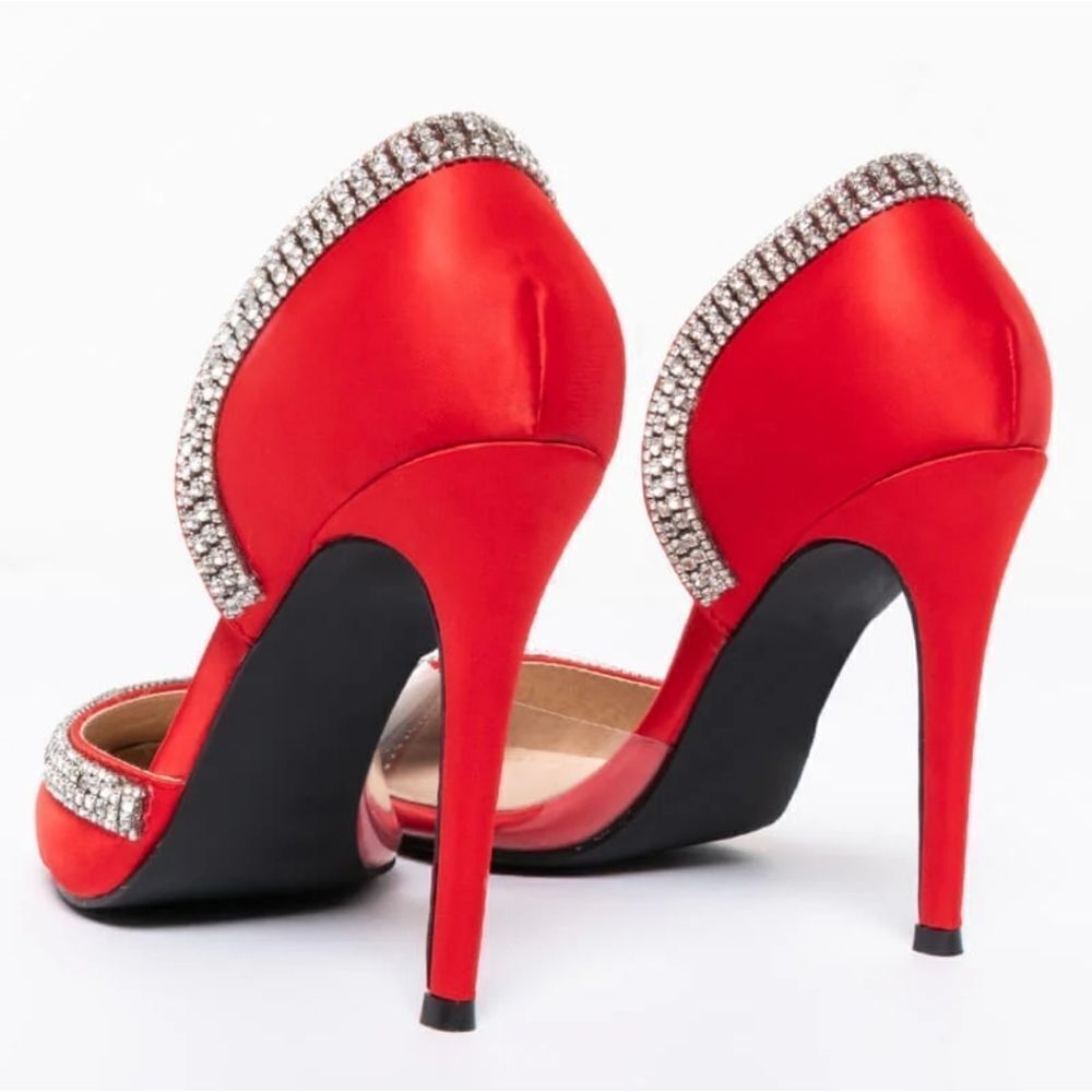 NWB AZALEA WANG RED RHINESTONES STILETTO HEELS - Picture 3 of 5